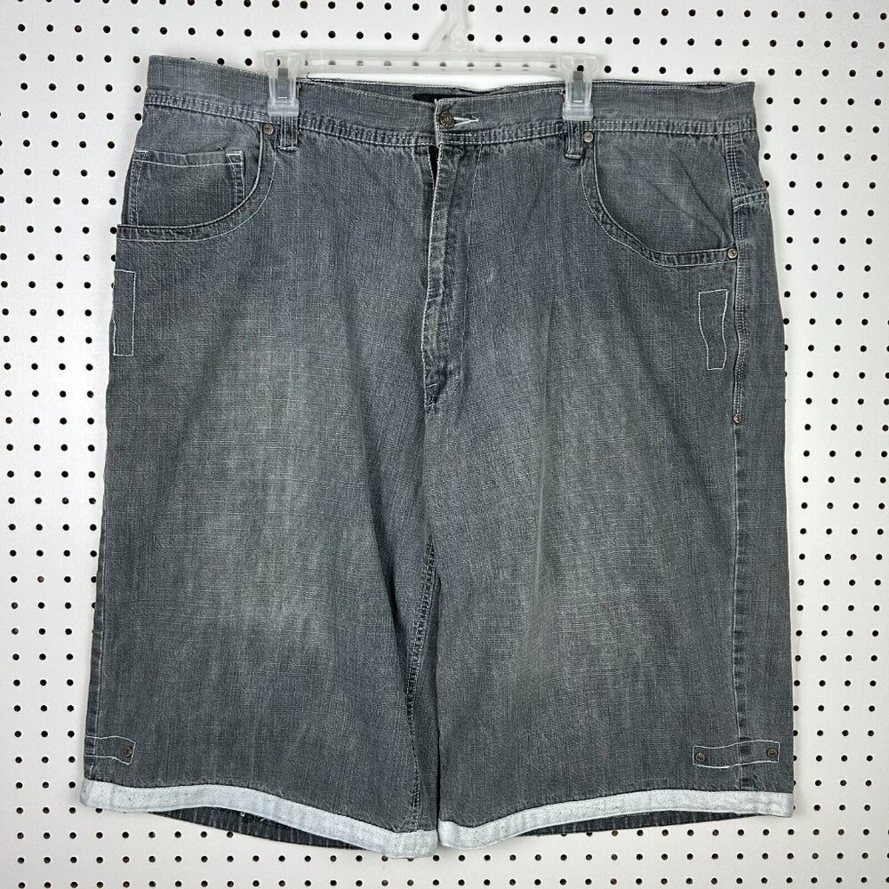 Koman Gray Goth Baggy Jean Shorts Sz 44 Jorts Wide‎ Leg Skate Y2K Punk Sick Wash